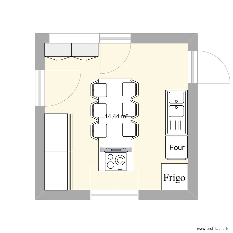 CUISINE. Plan de 1 pièce et 14 m2