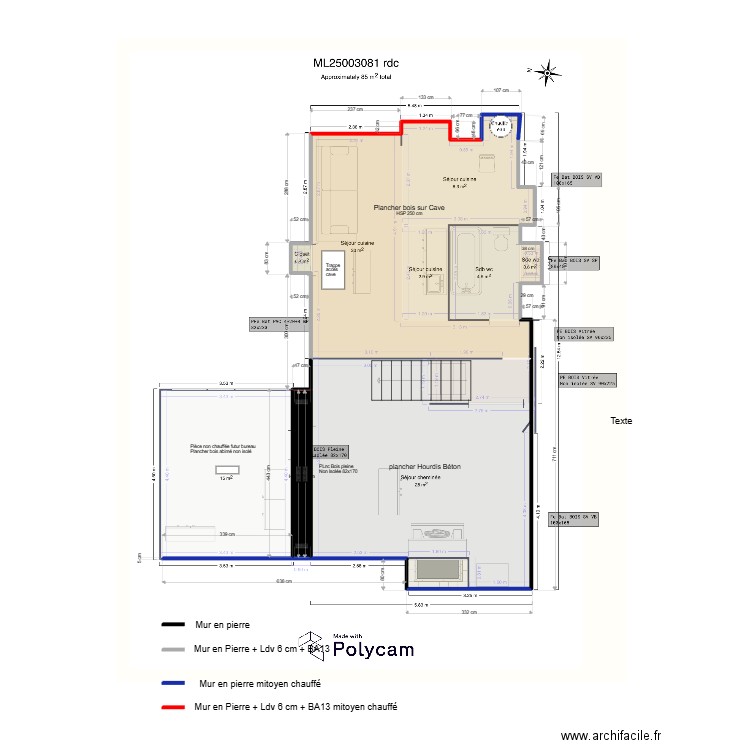 ML25003081 rdc. Plan de 3 pièces et 68 m2