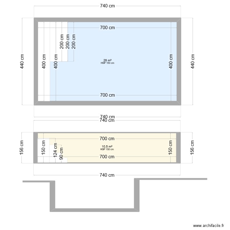 Piscine plan en coupe 1. Plan de 2 pièces et 39 m2