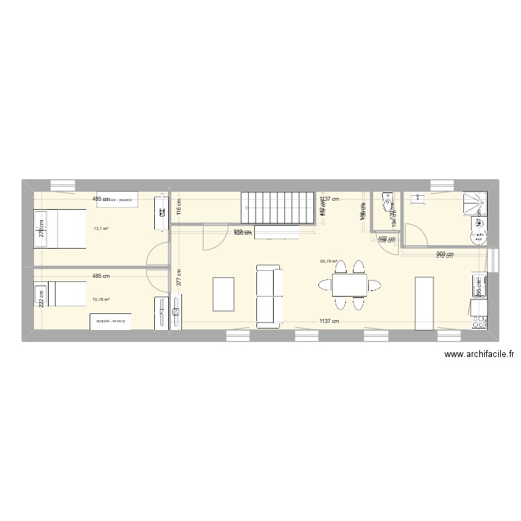 Appartements 1er étage. Plan de 3 pièces et 80 m2