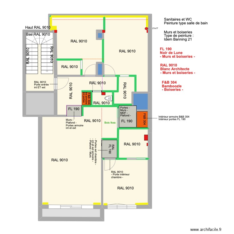 Meerlaan couleurs peintures. Plan de 14 pièces et 93 m2