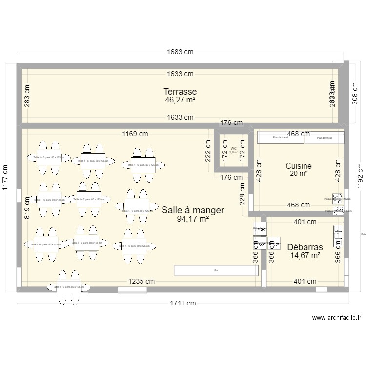 resto. Plan de 5 pièces et 178 m2