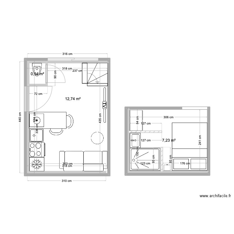 Studio Lyon 3 . Plan de 4 pièces et 21 m2