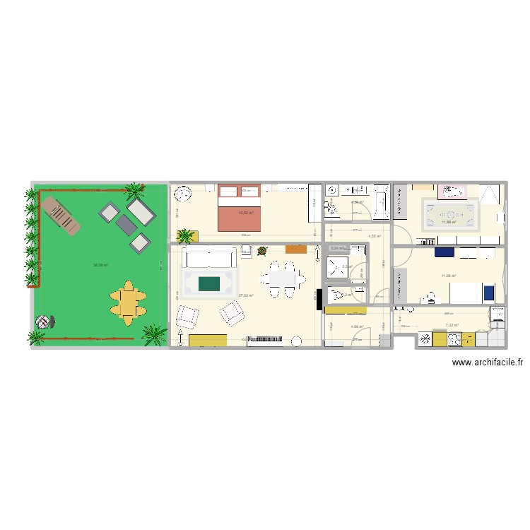 Plan Aguesseau Vmeublée placard couleurs. Plan de 12 pièces et 128 m2