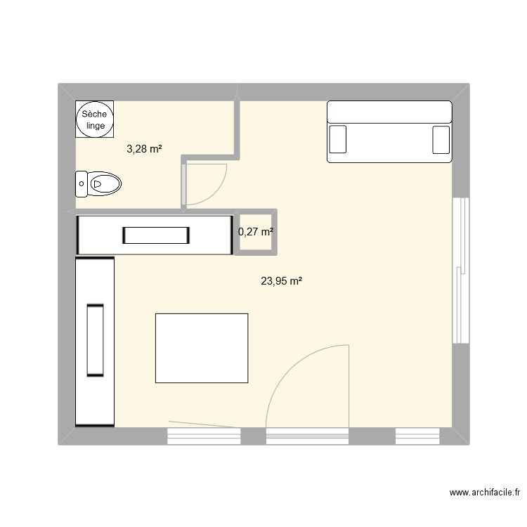 Plan RDC. Plan de 3 pièces et 28 m2