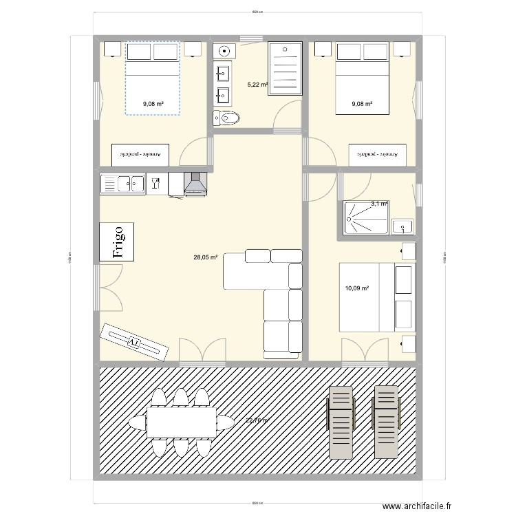 Bea avec 2 salles de bain Cuisine angle. Plan de 7 pièces et 87 m2