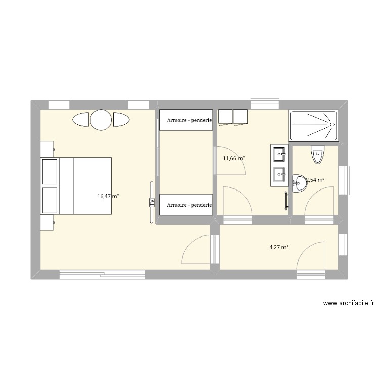 Extension. Plan de 4 pièces et 35 m2