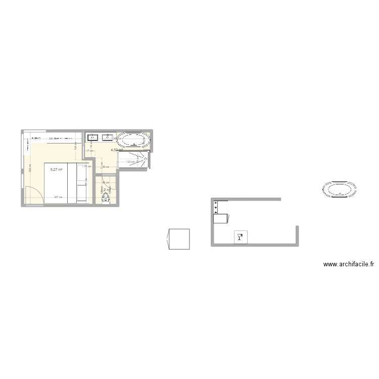 SDB parents V2. Plan de 3 pièces et 15 m2