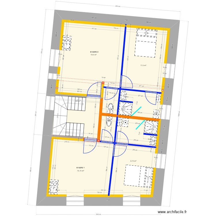 THUONG R+2. Plan de 2 pièces et 80 m2