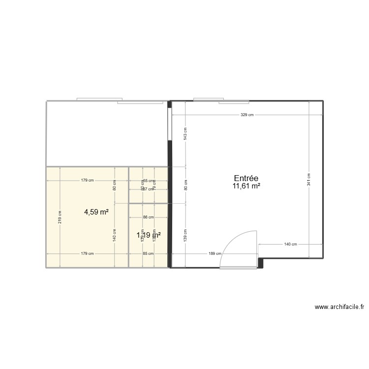 Dimension. Plan de 3 pièces et 17 m2