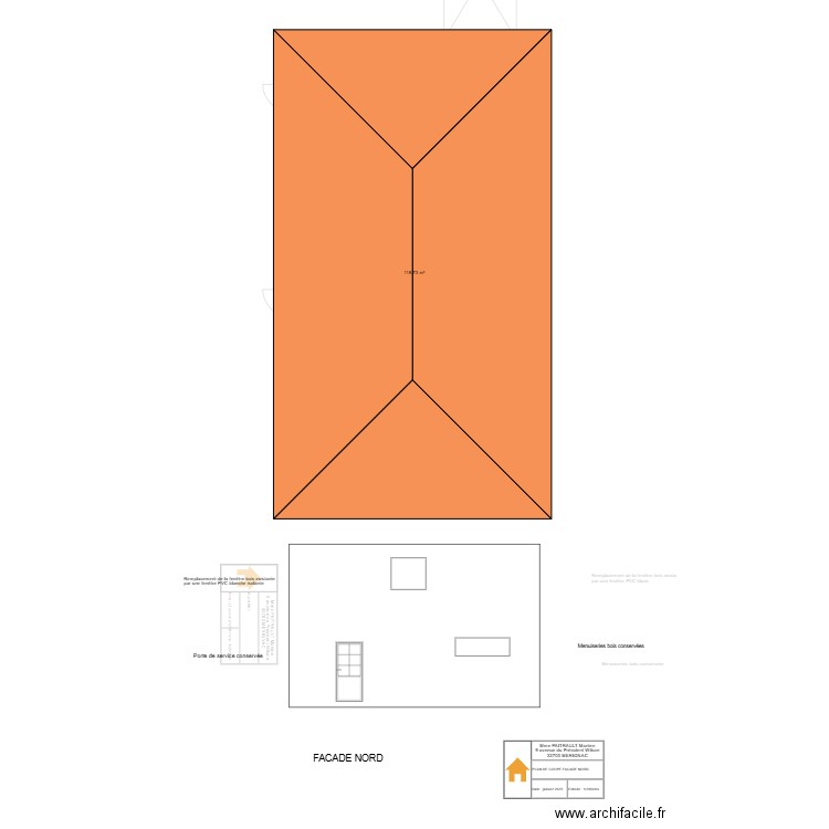 PLAN PAITRAULT Martine - FACADE NORD DETAILLEE. Plan de 2 pièces et 237 m2