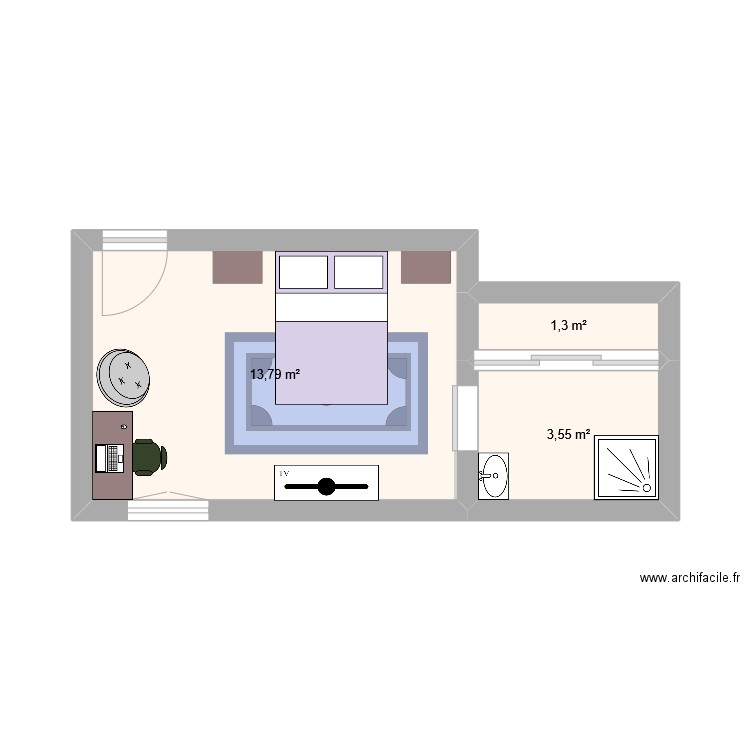 coin détente. Plan de 3 pièces et 19 m2