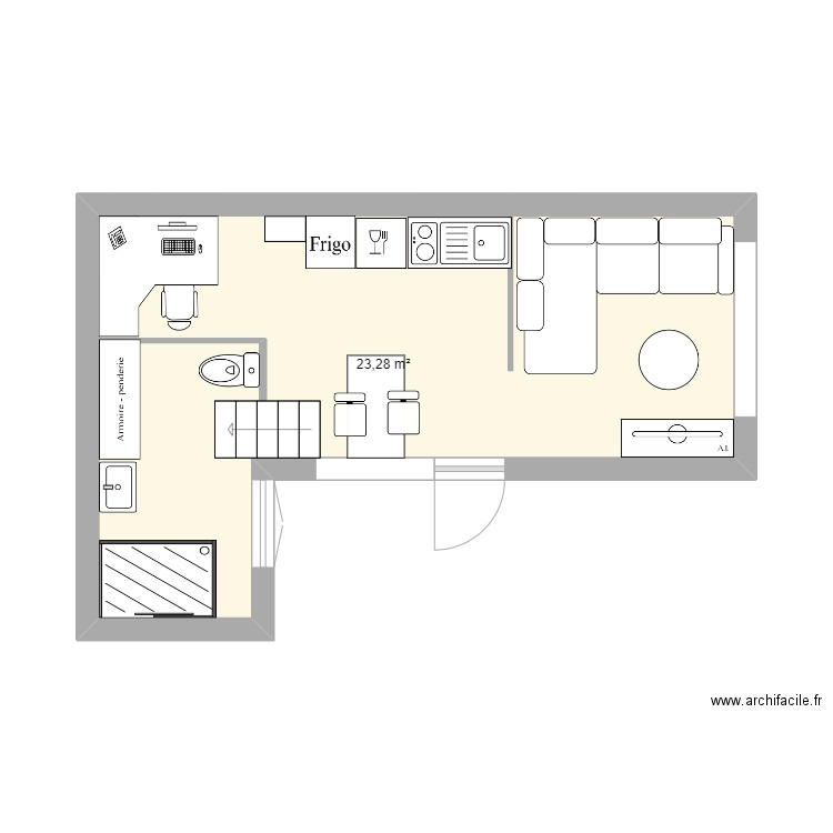 Tiny de l'ermitage. Plan de 1 pièce et 23 m2