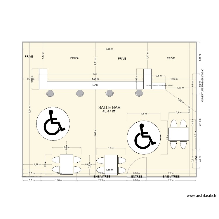 SALLE BAR - CAFE DES SPORTS- ABANCOURT. Plan de 1 pièce et 45 m2