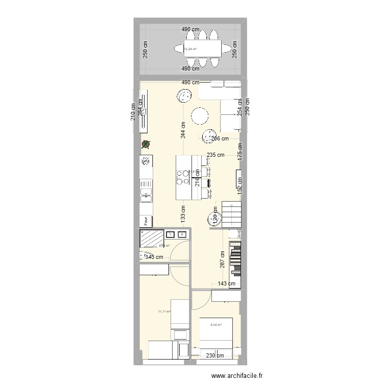 Platja. Plan de 5 pièces et 77 m2