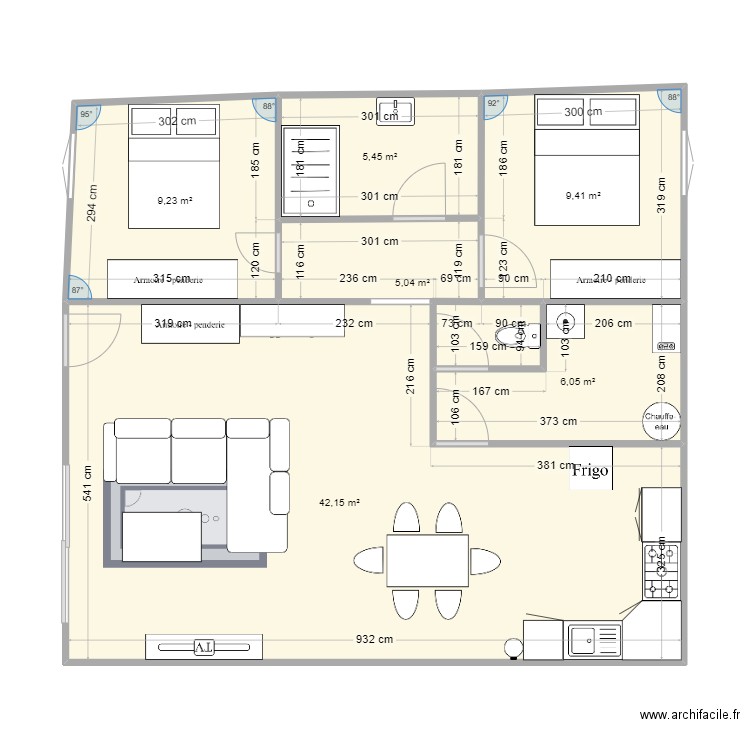 Maison Toulenne. Plan de 6 pièces et 77 m2