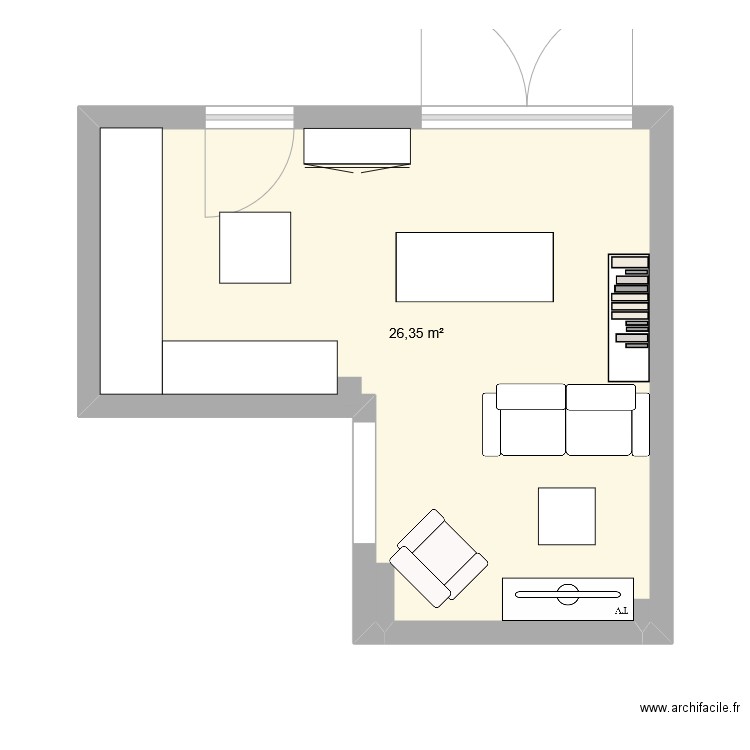 salon 2. Plan de 1 pièce et 26 m2