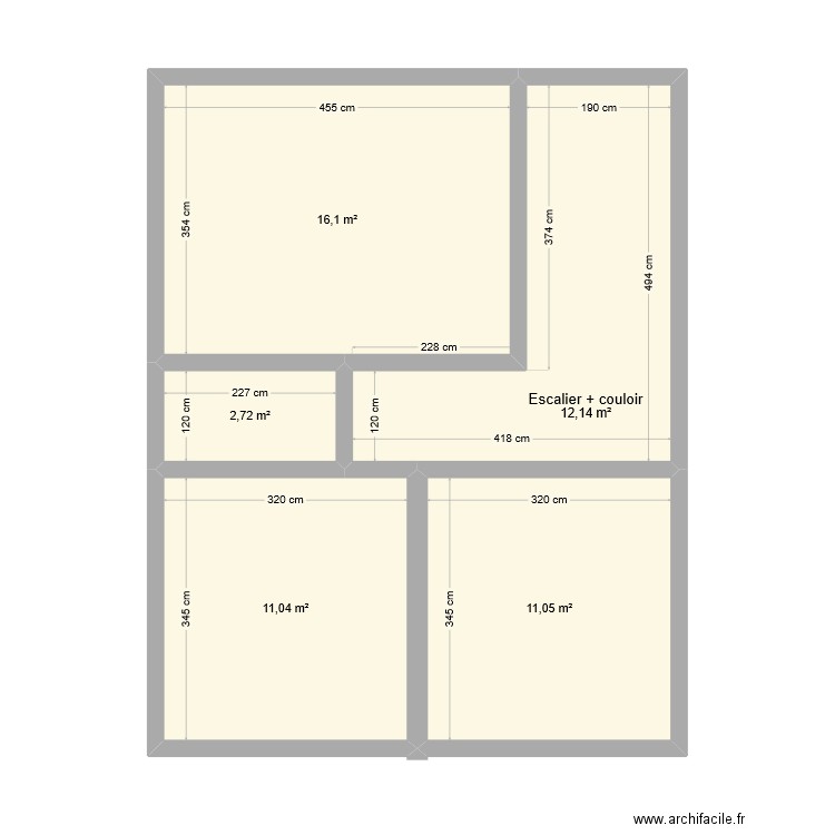 Rdc. Plan de 5 pièces et 53 m2