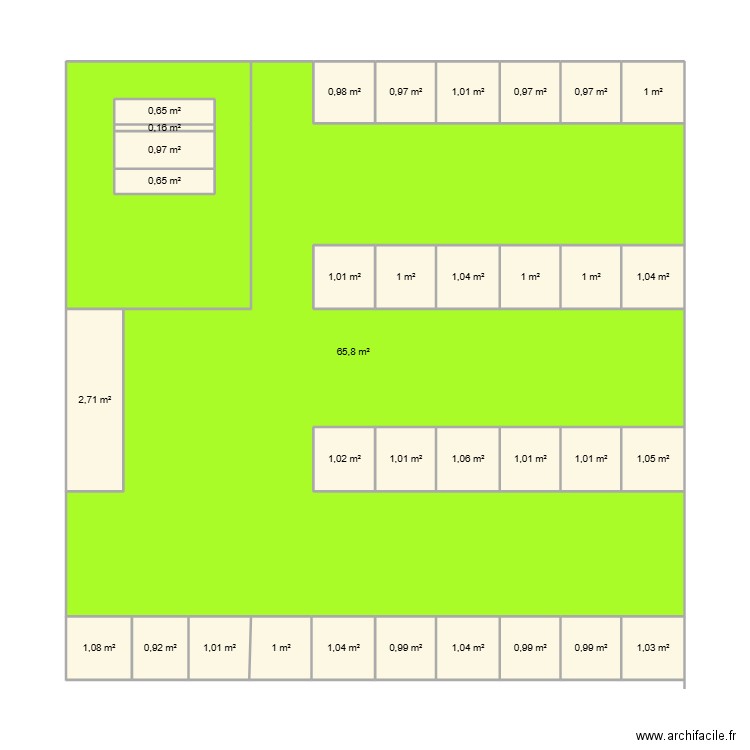 Ferme 1. Plan de 34 pièces et 102 m2