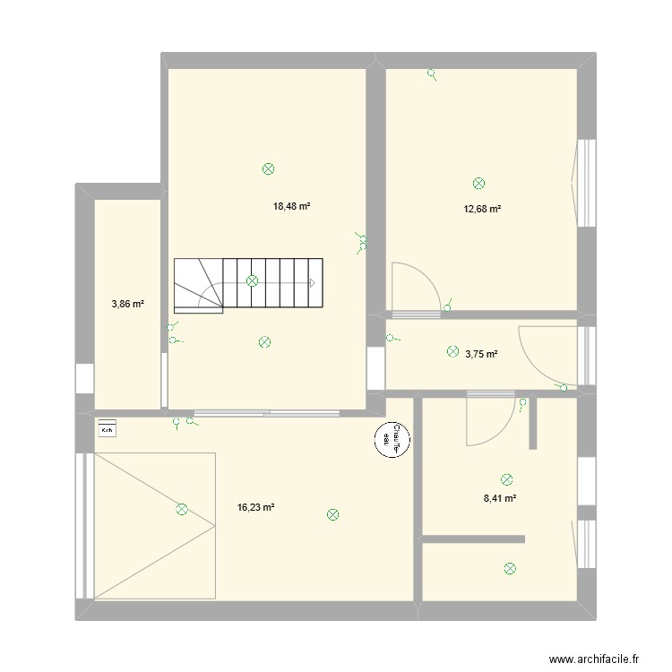 NIVEAU 0 LAMPE INTERUPTEURS. Plan de 6 pièces et 63 m2