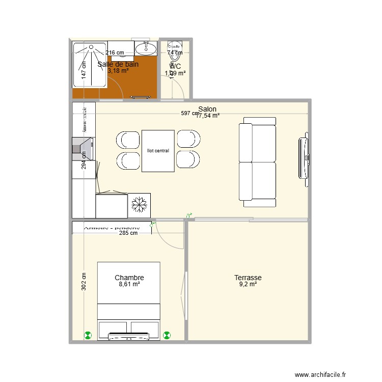 appart leucate. Plan de 5 pièces et 40 m2