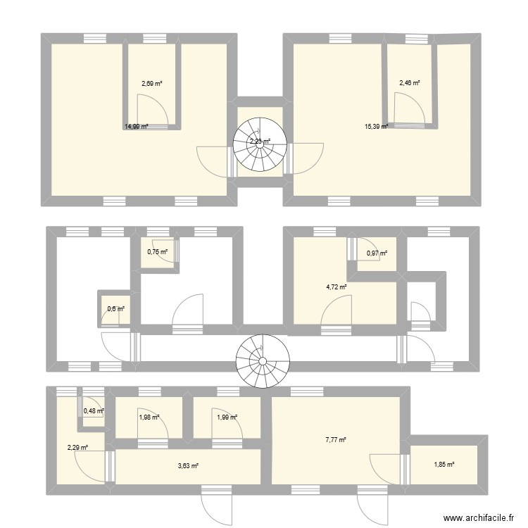 FOYER CHATEAU. Plan de 16 pièces et 65 m2