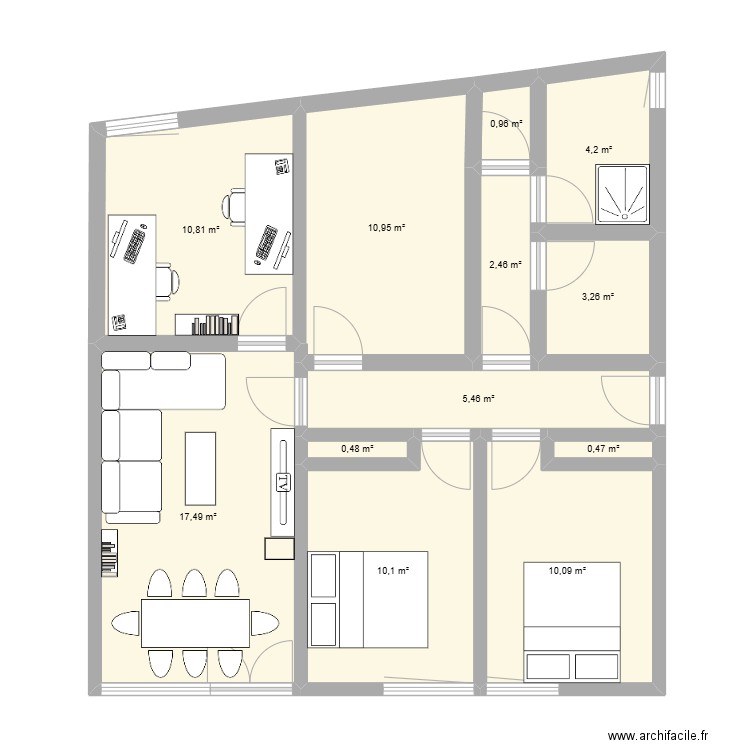 appart a louer. Plan de 12 pièces et 77 m2