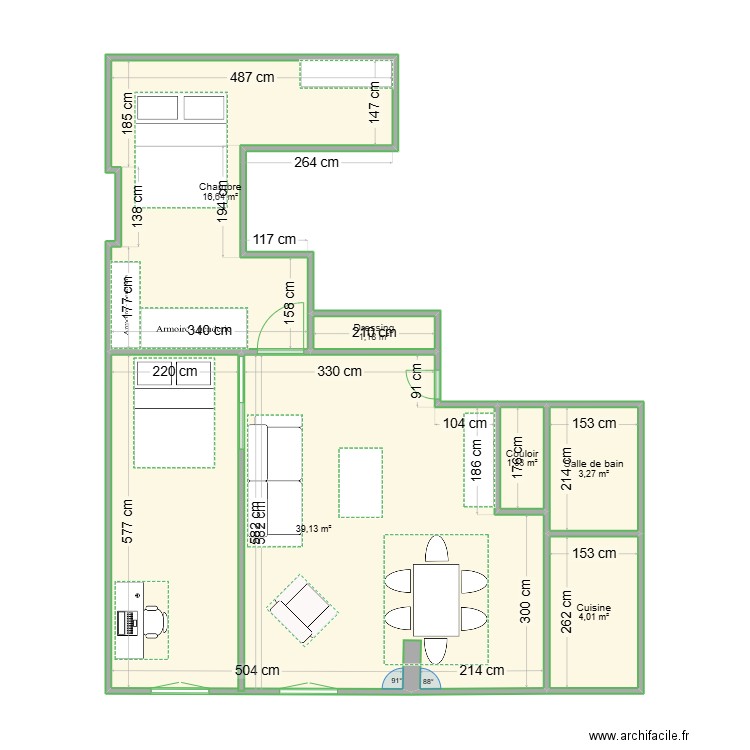 ANTRECHAUS. Plan de 6 pièces et 66 m2