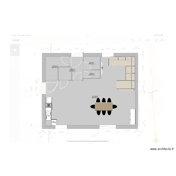 Chavanoz. Plan de 5 pièces et 64 m2