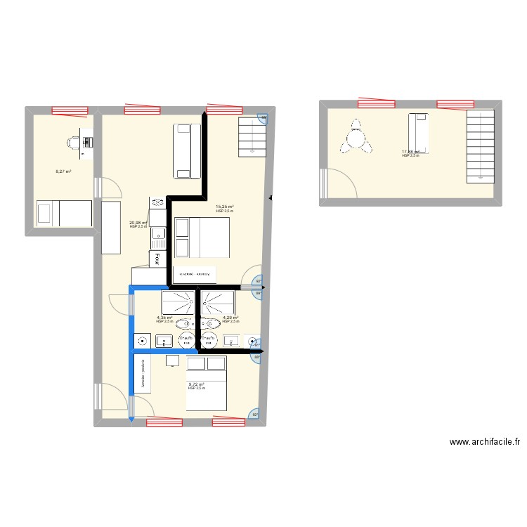 pancaut. Plan de 2 pièces et 113 m2