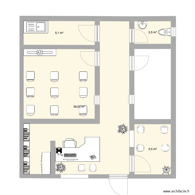 PLAN BUREAU . Plan de 4 pièces et 52 m2