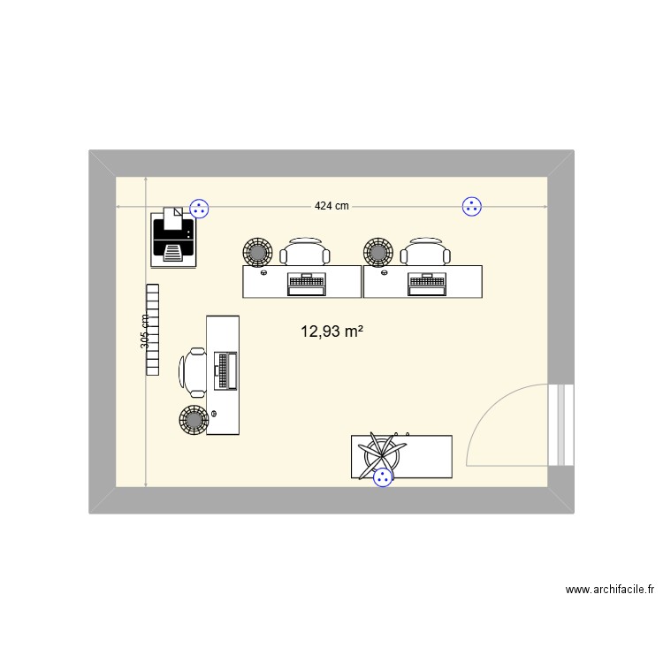 bureau. Plan de 1 pièce et 13 m2