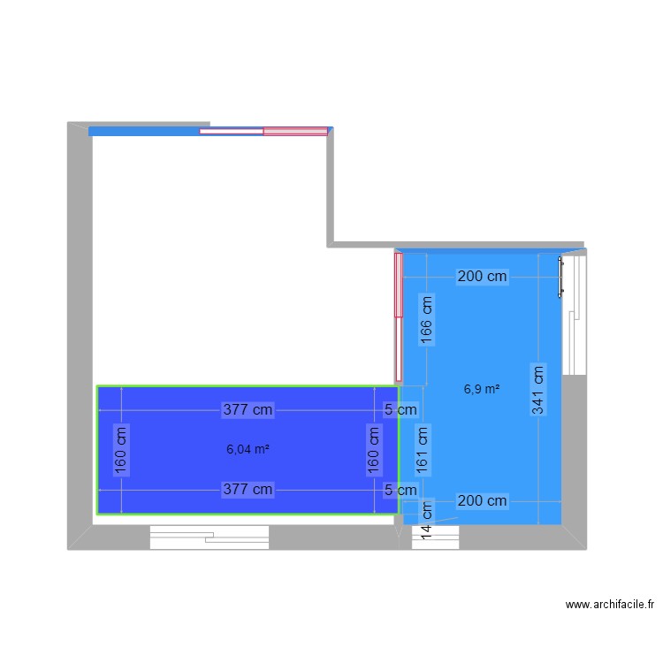 Extension projet 2. Plan de 2 pièces et 13 m2