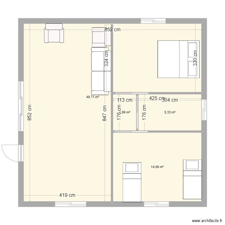 geometre. Plan de 4 pièces et 71 m2