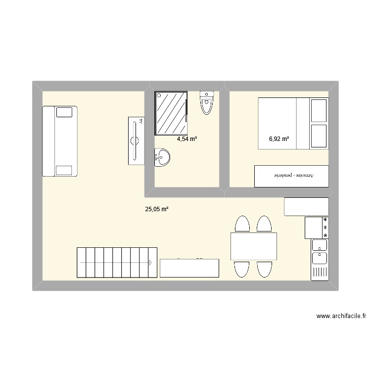 BB et Nanou V2. Plan de 3 pièces et 37 m2