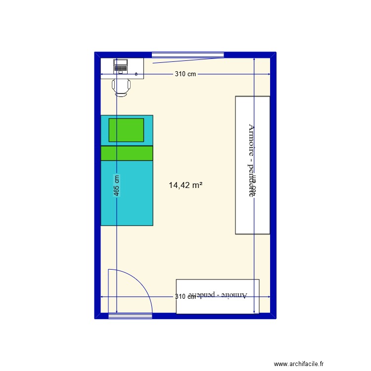 Chambre Sacha 1. Plan de 1 pièce et 14 m2