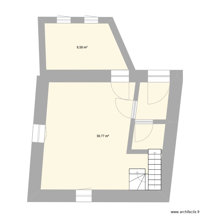 Début. Plan de 2 pièces et 39 m2