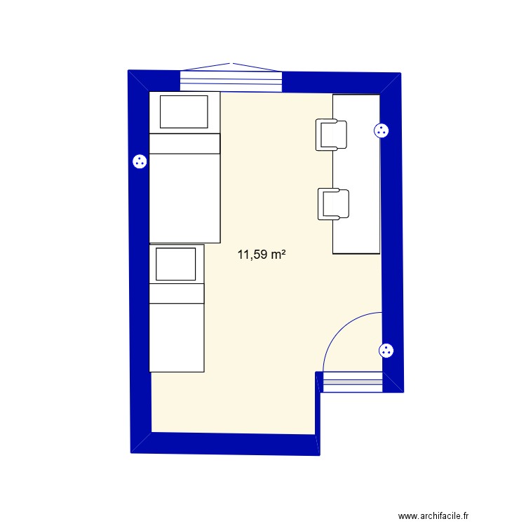 base chambre. Plan de 1 pièce et 12 m2