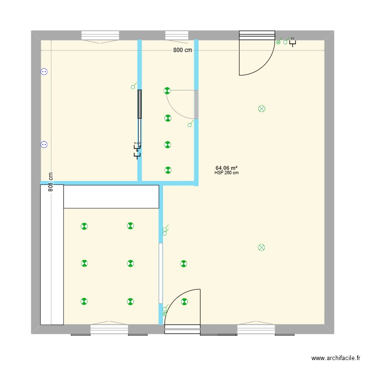 Plan rdc 71. Plan de 1 pièce et 64 m2