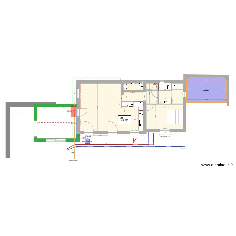 Sailles + Cabanon. Plan de 4 pièces et 89 m2