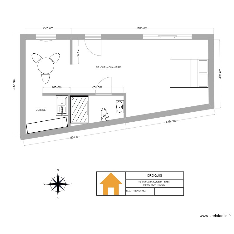 CROQUIS STUDIO MONTREUIL. Plan de 0 pièce et 0 m2