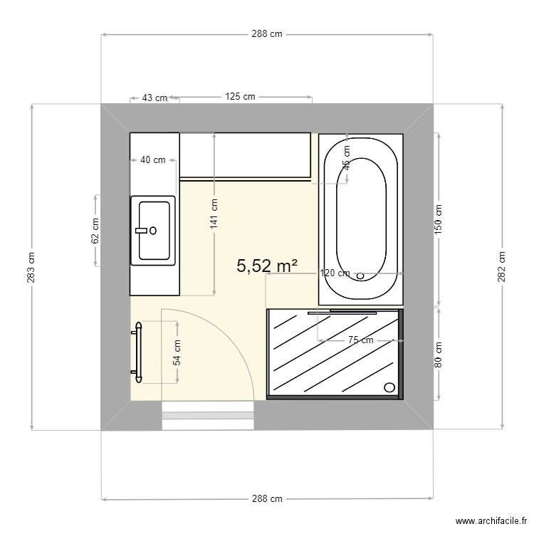 SDB. Plan de 1 pièce et 6 m2