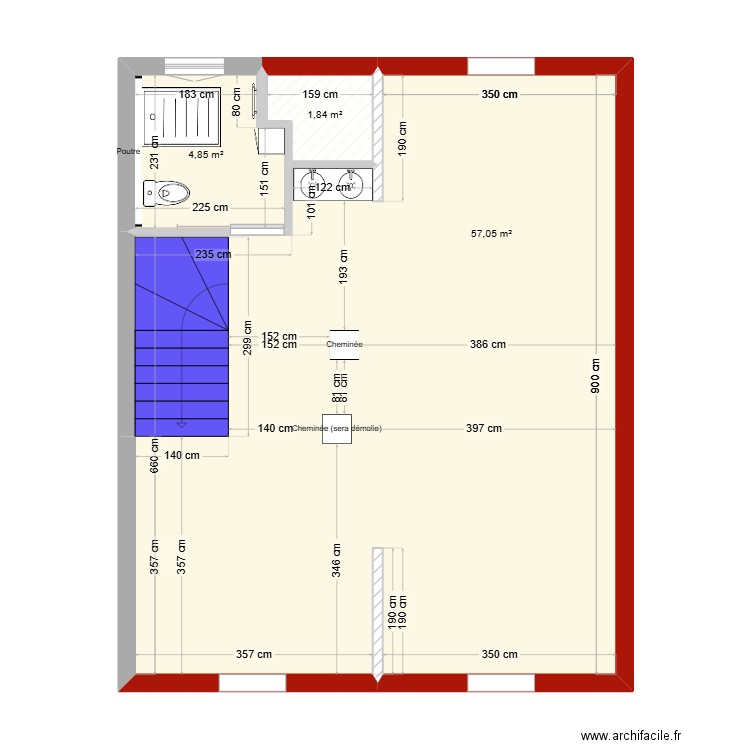 Grenier. Plan de 3 pièces et 64 m2