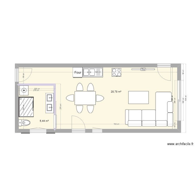 cabries rdc. Plan de 2 pièces et 34 m2