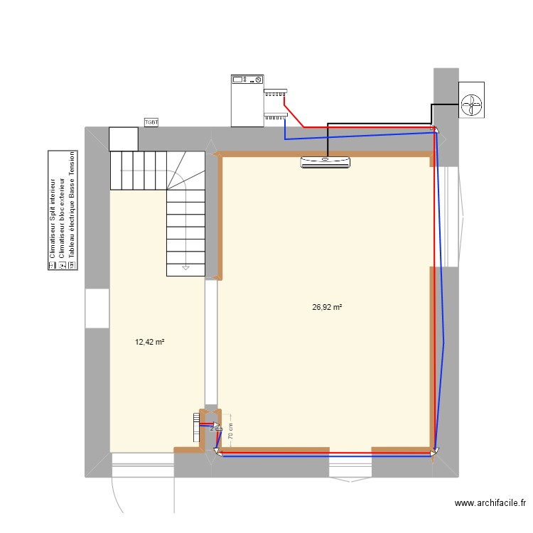 rez de chausser future salon chauffage . Plan de 3 pièces et 39 m2