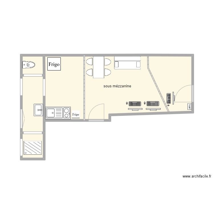 plan mezzanine. Plan de 5 pièces et 23 m2