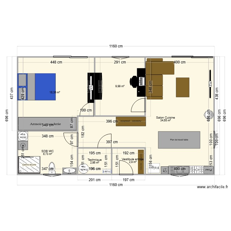 chalet. Plan de 6 pièces et 78 m2