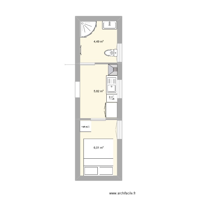 Sous-sol. Plan de 3 pièces et 16 m2