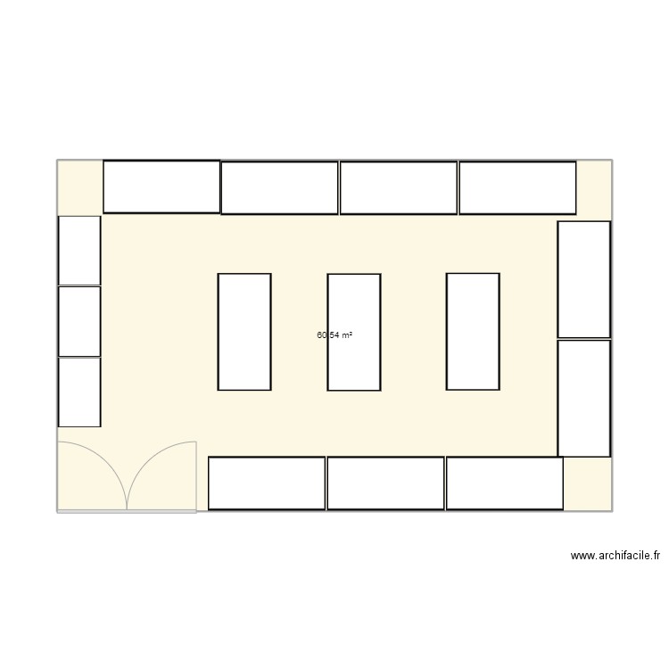 Configuration Algeco stockage pièces. Plan de 1 pièce et 61 m2