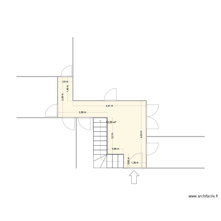 sol rdch. Plan de 1 pièce et 13 m2